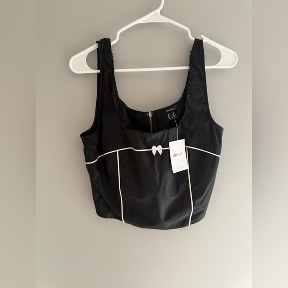 Forever 21 Womens Black Corset Cropped Tank Top SZ MD New Bow Summer Coquette - Picture 3 of 8
